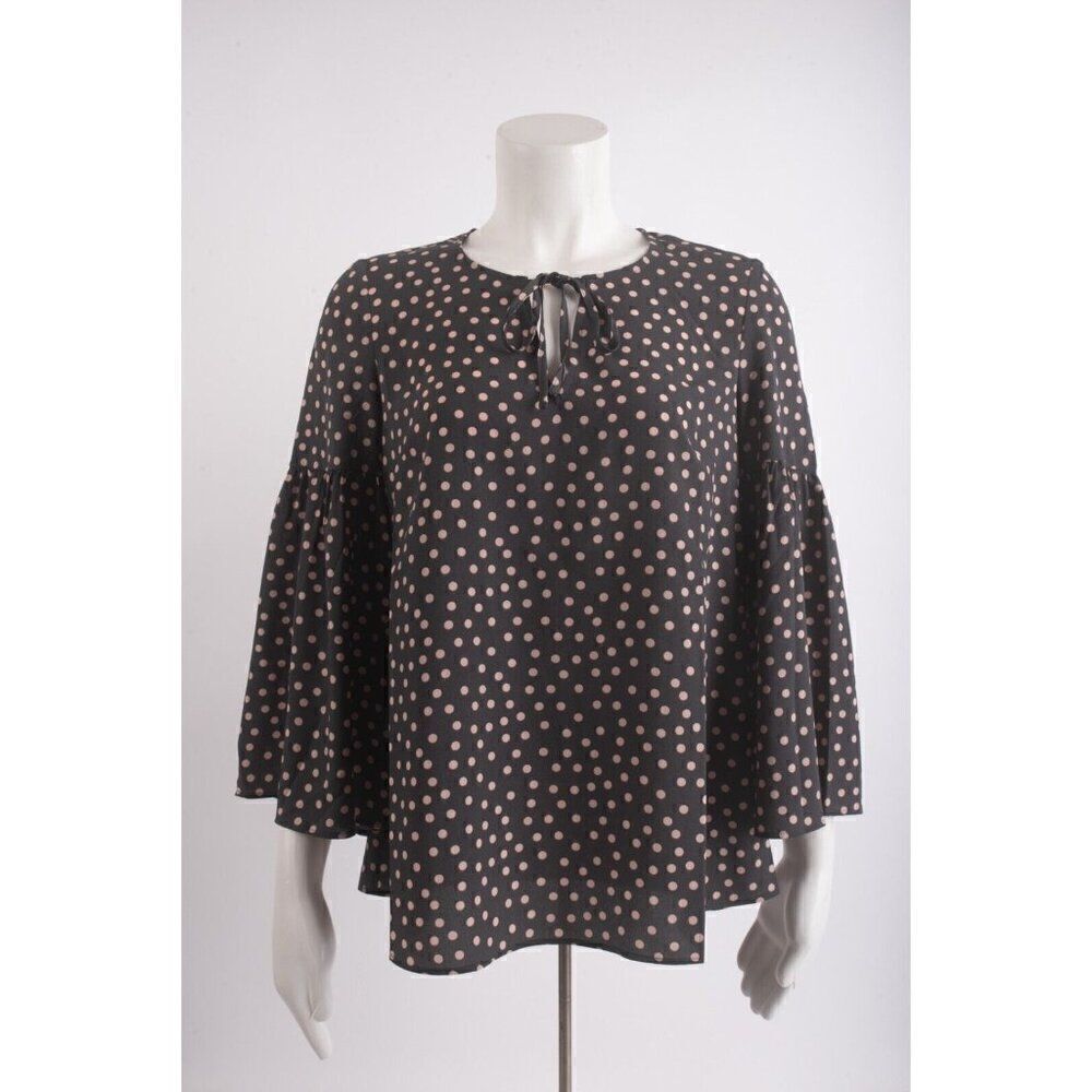 Boden Womans Blouse Shirt Top US 2 UK 6 Gray Pink Polka Dot Boho Sleeve NWT